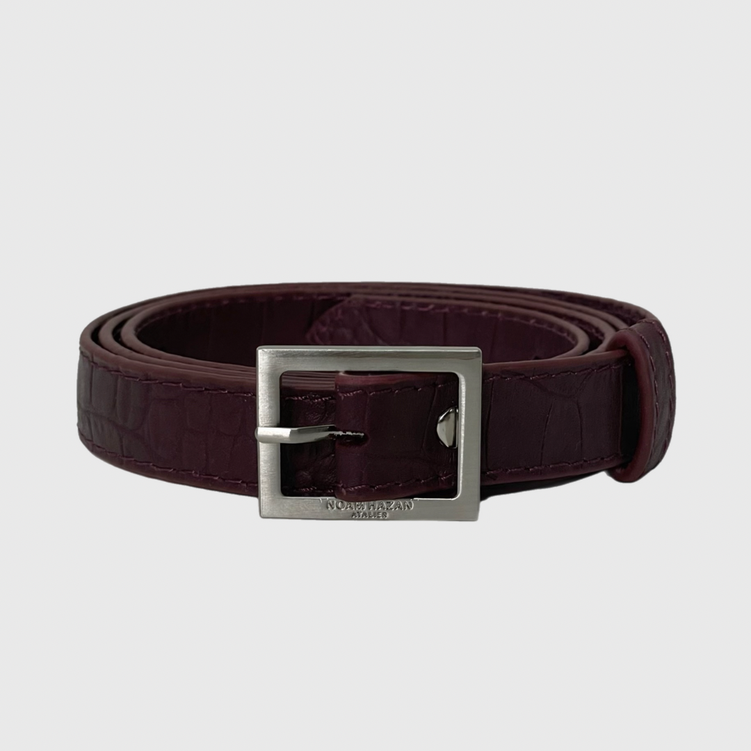 BURGUNDY - SILVER CROC LEATHER BELT