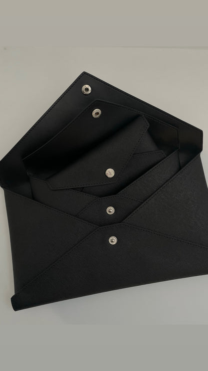 Black Caroline leather wallet 3-in-1 set