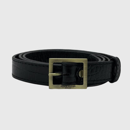 BLACK - GOLD CROC LEATHER BELT