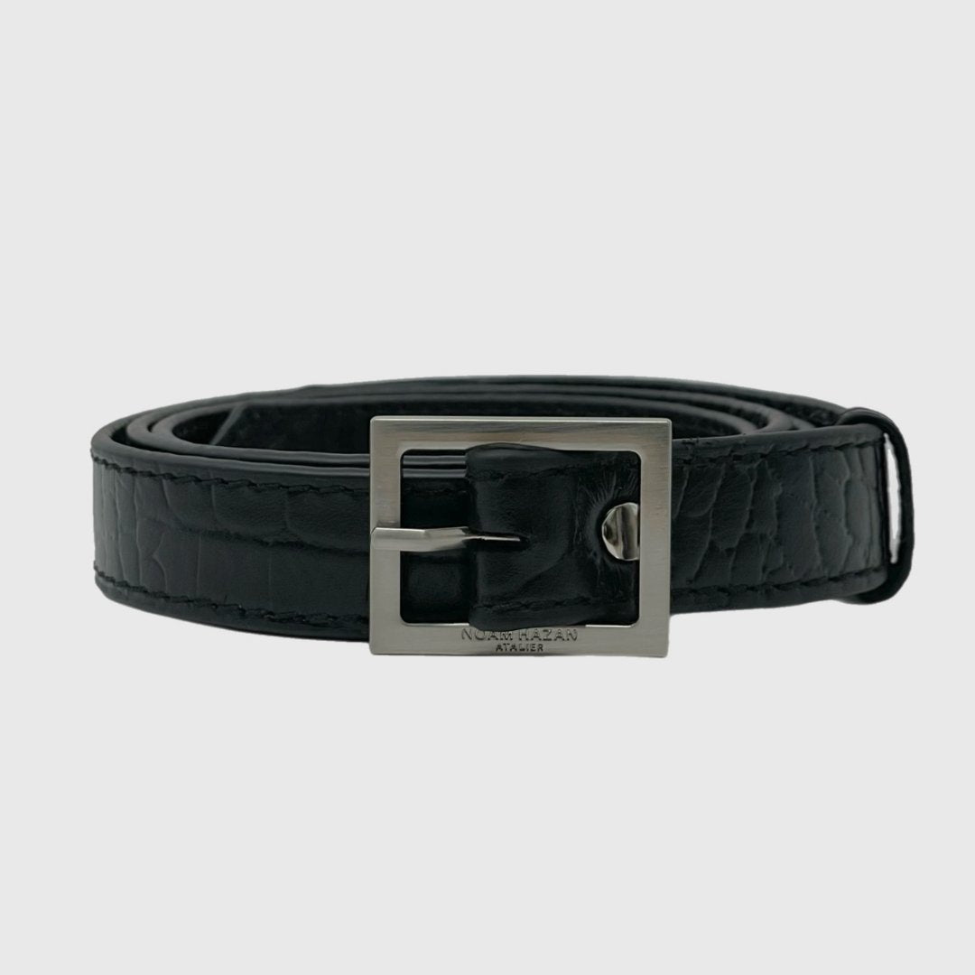 BLACK - SILVER CROC LEATHER BELT